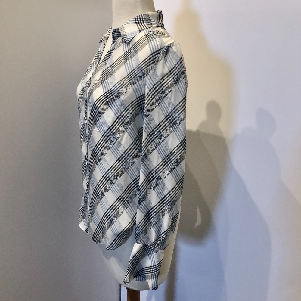 Joie Blue White Plaid Malcah Semi-sheer Silk Top - Picture 6 of 13